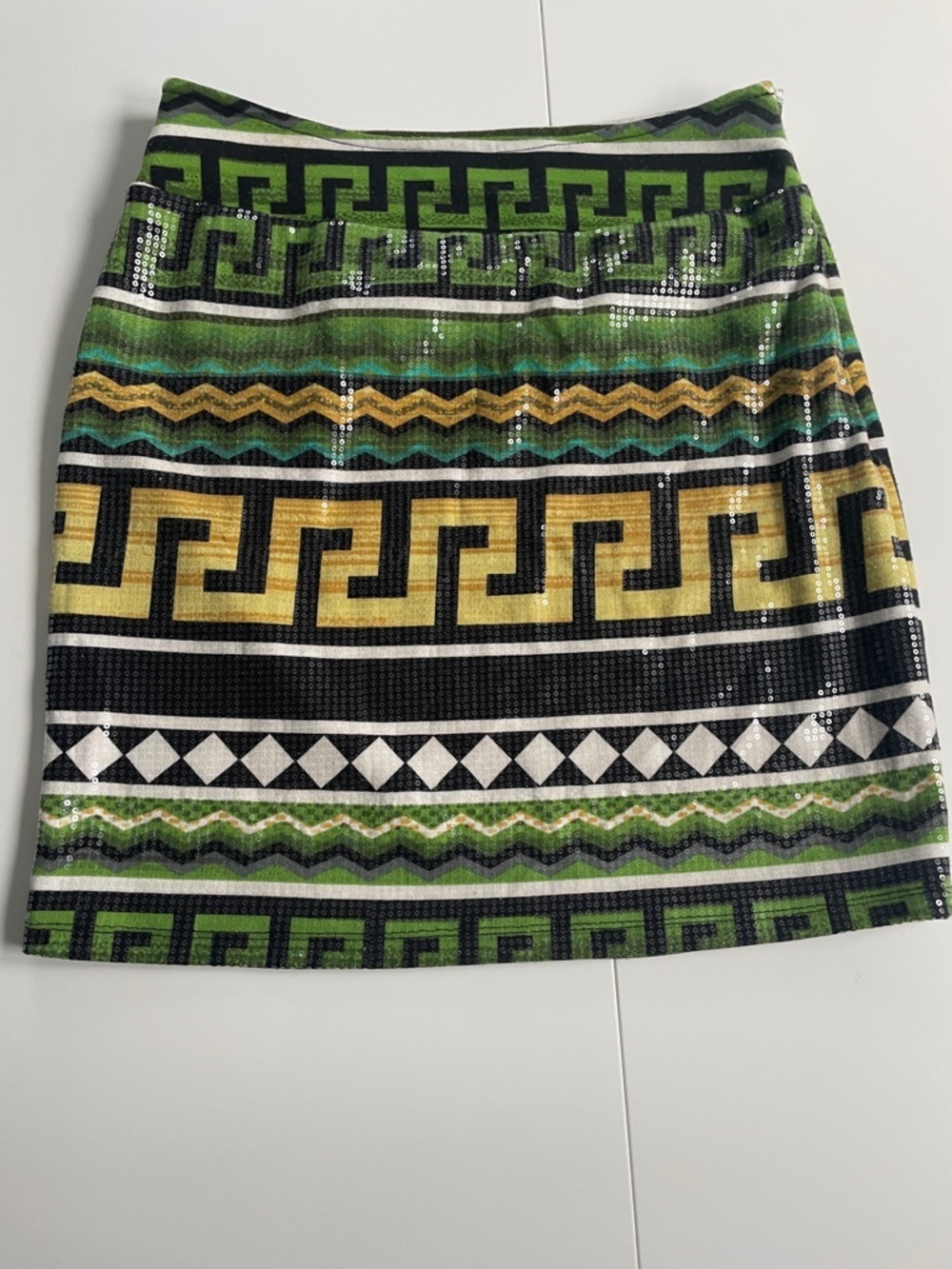 Maurices Green, Yellow and Black Sequined Geo Mini Skirt